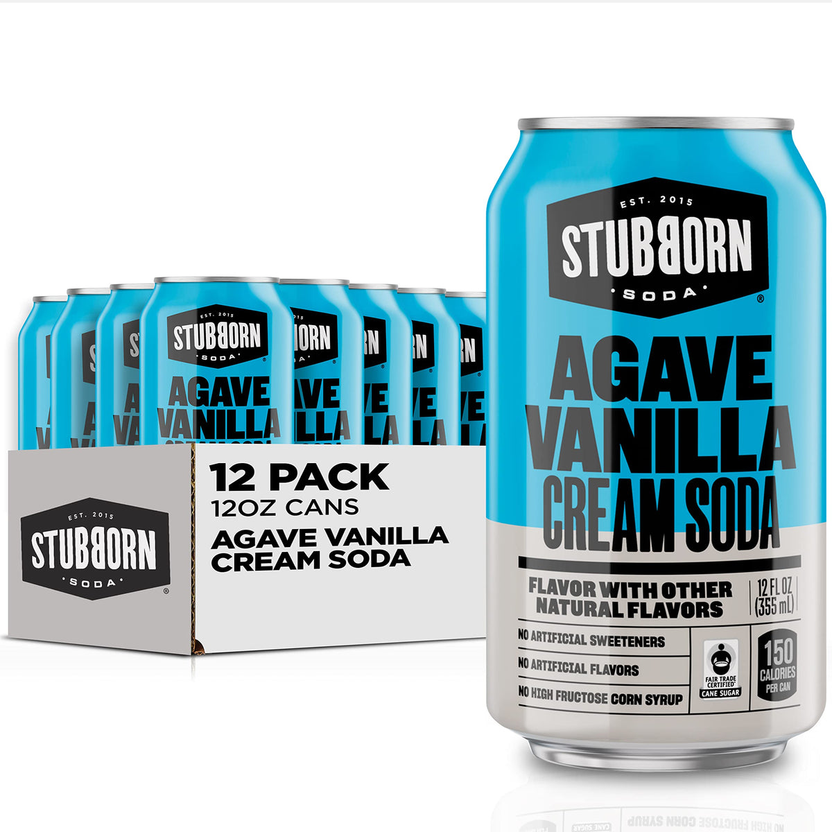 Stubborn Soda Agave Vanilla Cream Soda – 12 Pack Cans | No Artificial Sweeteners
