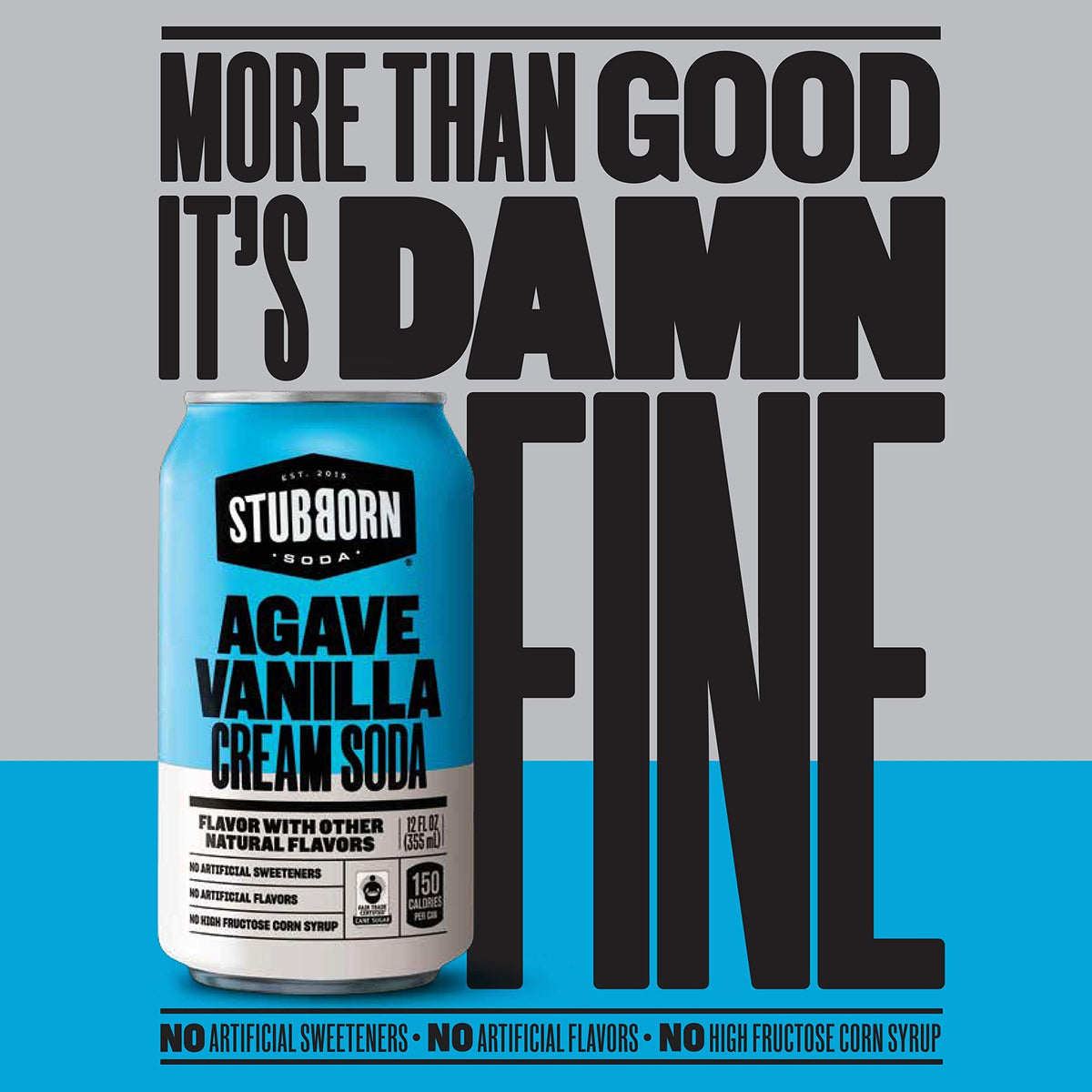Stubborn Soda Agave Vanilla Cream Soda – 12 Pack Cans | No Artificial Sweeteners