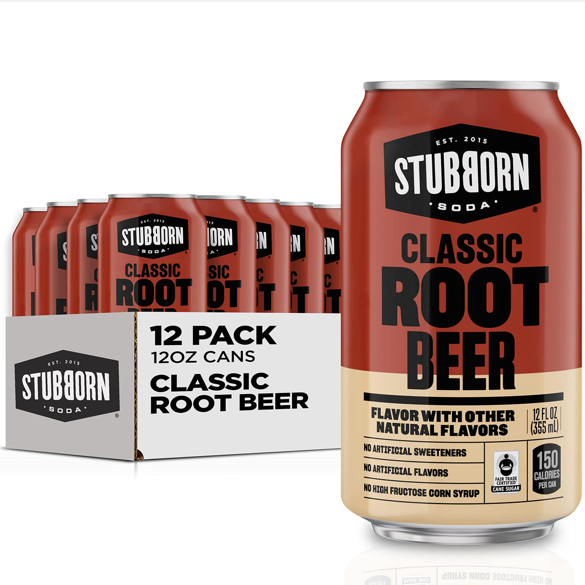 Stubborn Soda Classic Root Beer – 12 Pack (12 oz Cans) | No Artificial Sweeteners or Colors