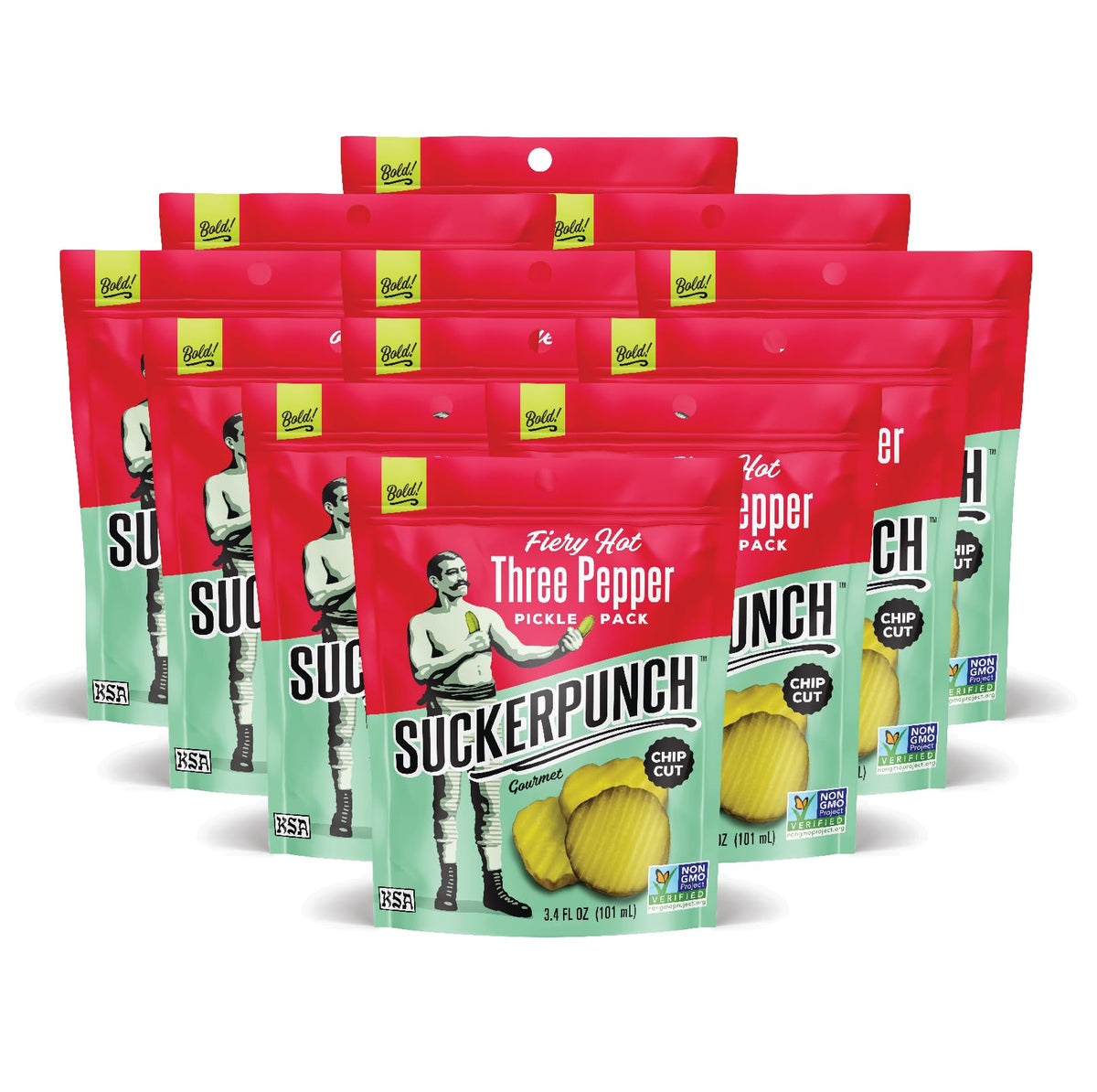 SuckerPunch Pickles in a Pouch — 4-Flavor Variety Pack, Dill Chip-Cut, On-the-Go Snack