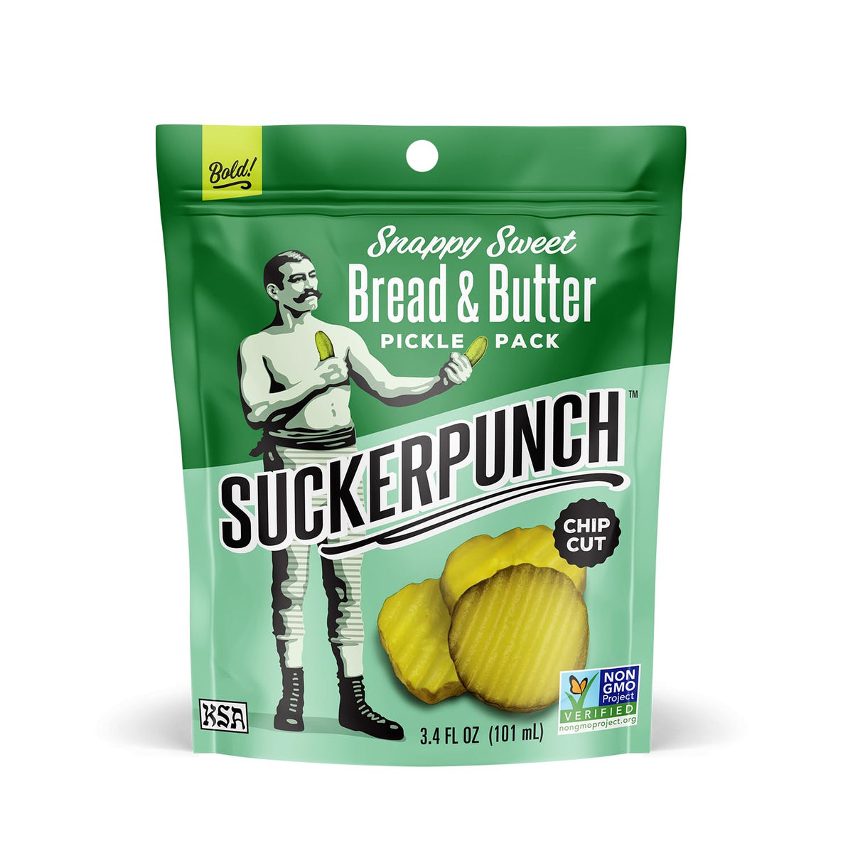SUCKERPUNCH Pickles in a Pouch — 4-Flavor Variety Pack (Bread & Butter), Gluten Free, Keto, 3.4 oz