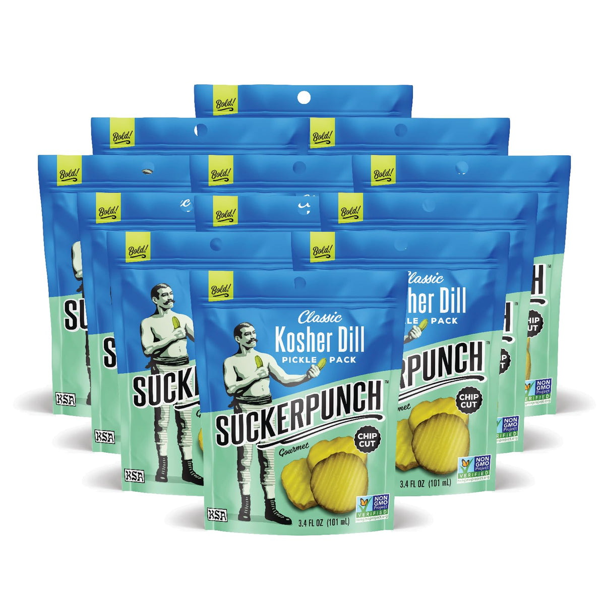 SuckerPunch Pickles in a Pouch – 4-Flavor Variety Pack, Classic Dill, Gluten Free, Sugar Free, Low Calorie, Keto, Vegan, Non-GMO, Ready to Eat