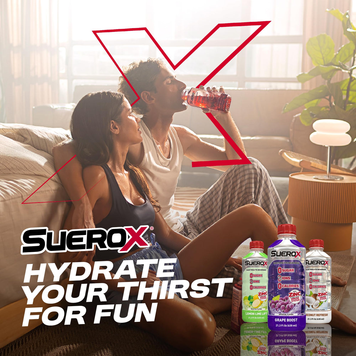 SueroX Sugar-Free Caribbean Pack — Electrolyte Hydration with 8 Ions, 0 Cal, 12 x 21.3 fl oz