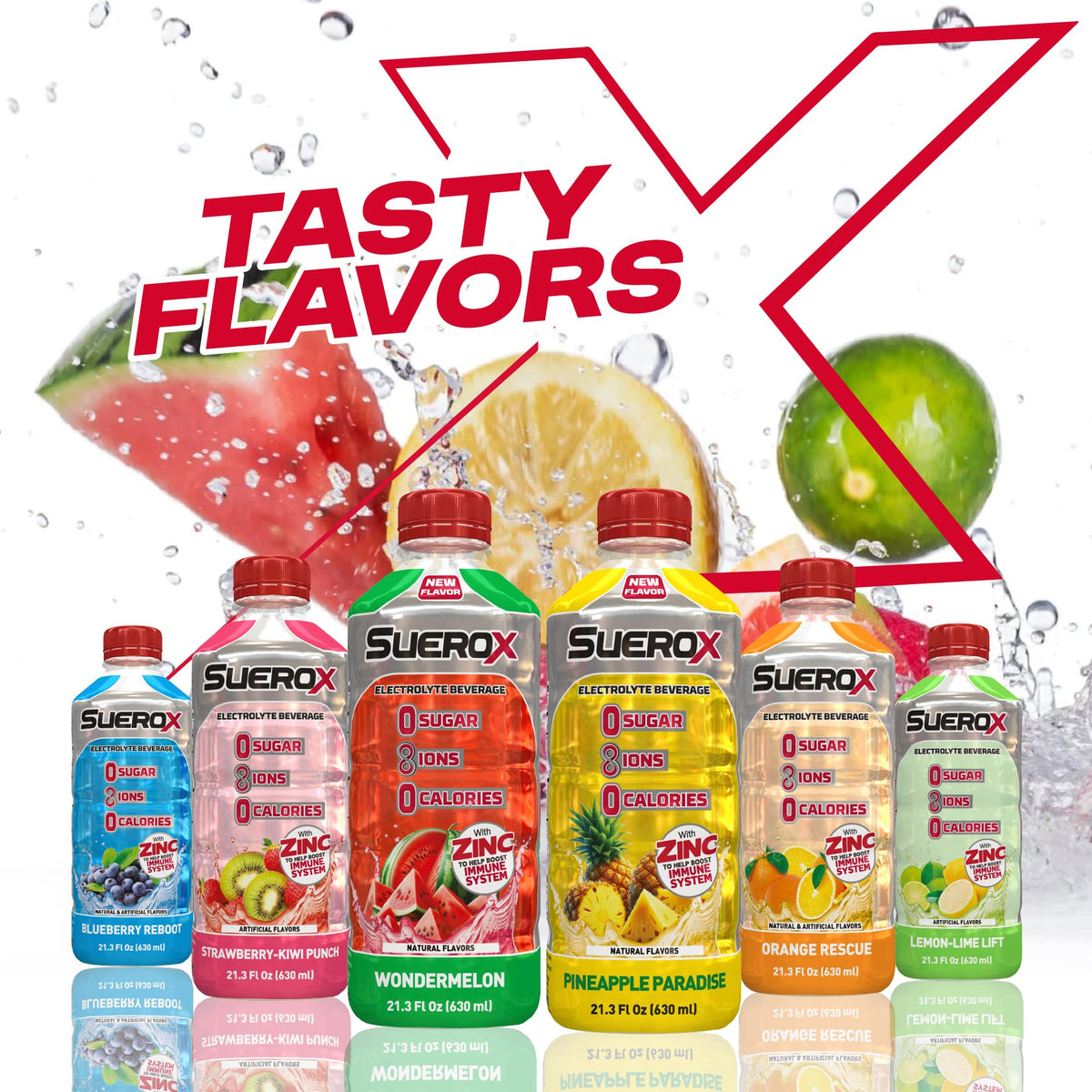 SueroX Sugar-Free Caribbean Pack — Electrolyte Hydration with 8 Ions, 0 Cal, 12 x 21.3 fl oz