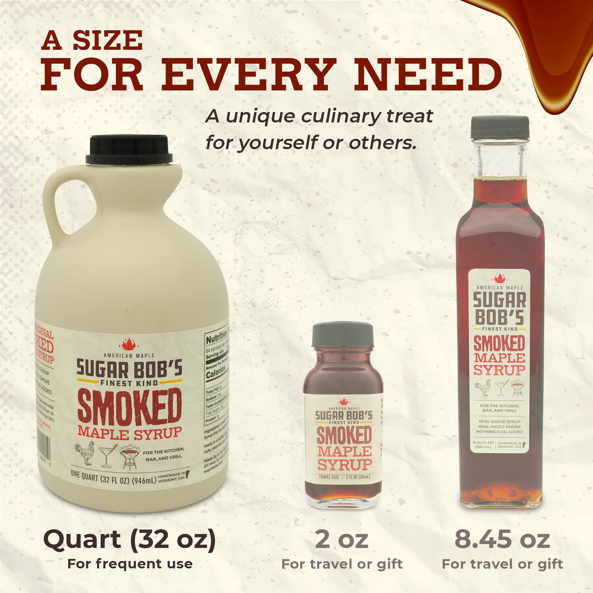 Sugar Bob's Finest Kind Smoked Maple Syrup – 32 oz Vermont Glaze, Marinade & Cocktail Mixer