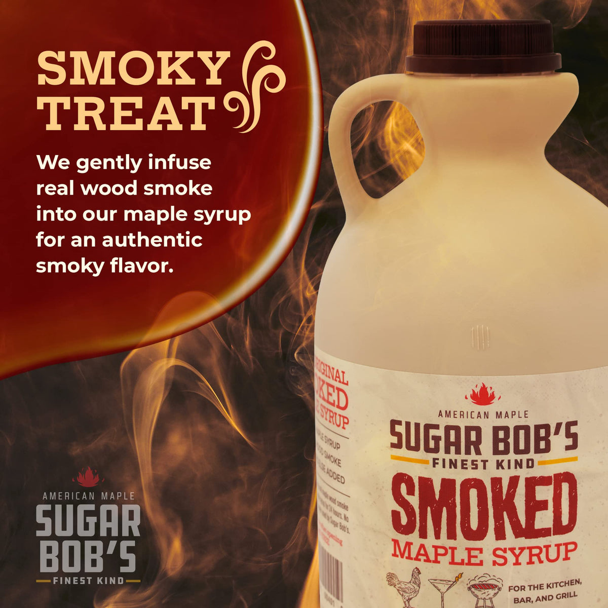 Sugar Bob's Finest Kind Smoked Maple Syrup – 32 oz Vermont Glaze, Marinade & Cocktail Mixer