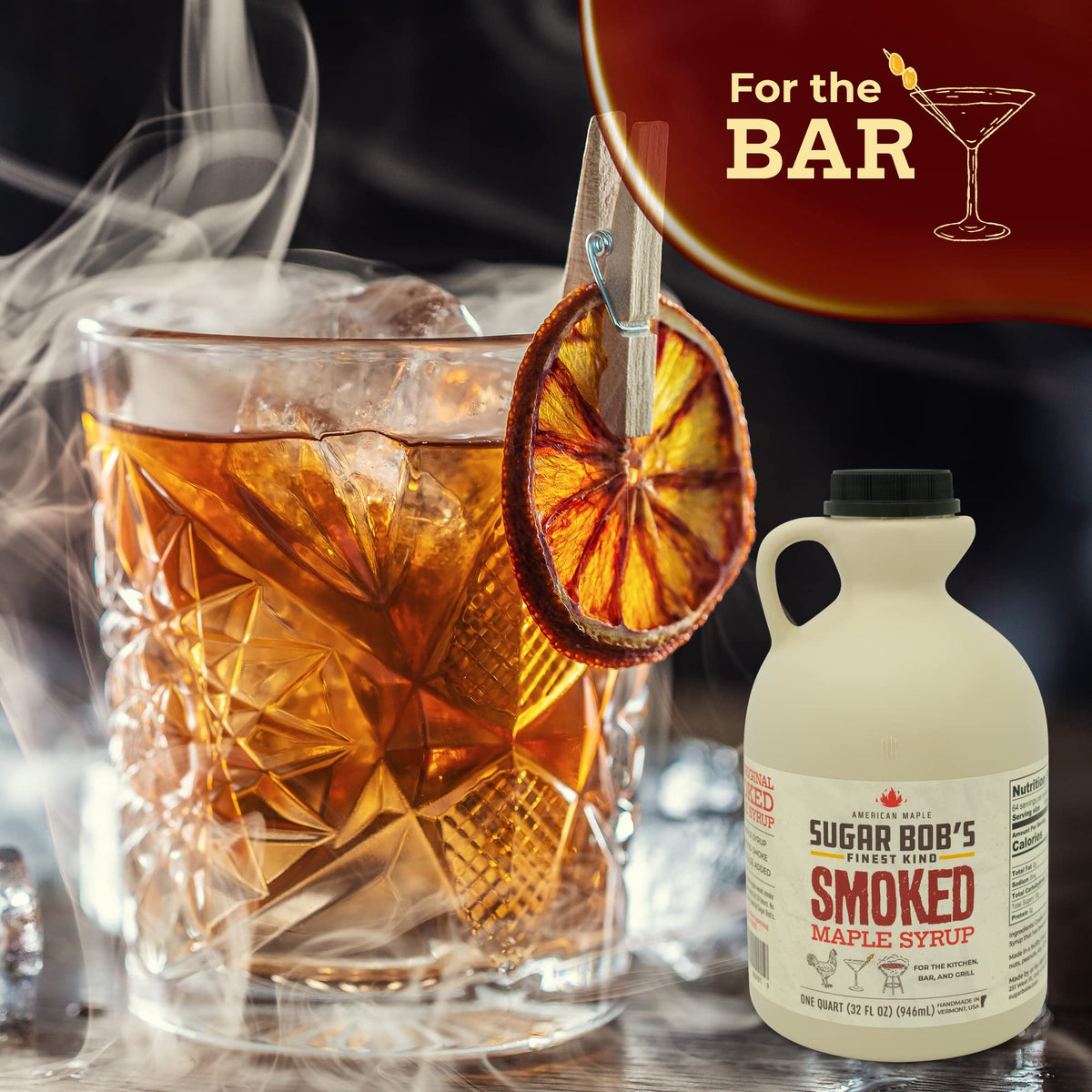 Sugar Bob's Finest Kind Smoked Maple Syrup – 32 oz Vermont Glaze, Marinade & Cocktail Mixer