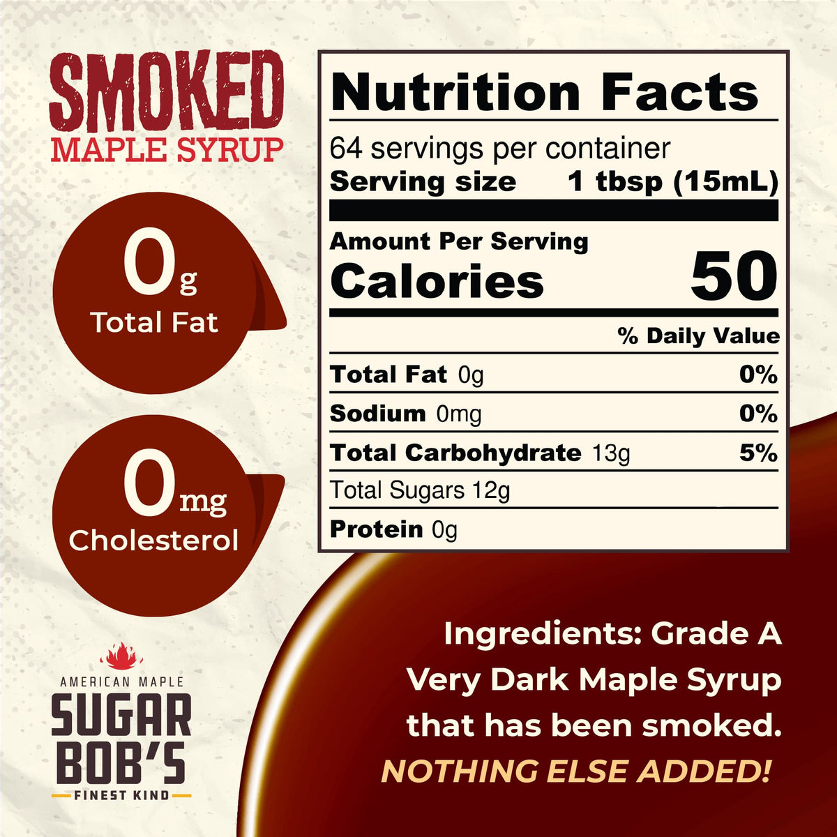 Sugar Bob's Finest Kind Smoked Maple Syrup – 32 oz Vermont Glaze, Marinade & Cocktail Mixer