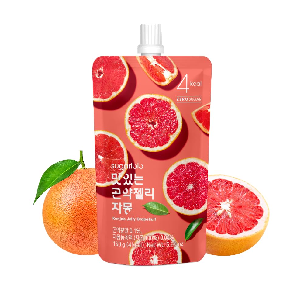 Sugarlolo Konjac Sweet Grapefruit Jelly Snack – 4 Calories per Pouch, Sugar-Free, Vegan, Gluten-Free, 150g (10 Pack)