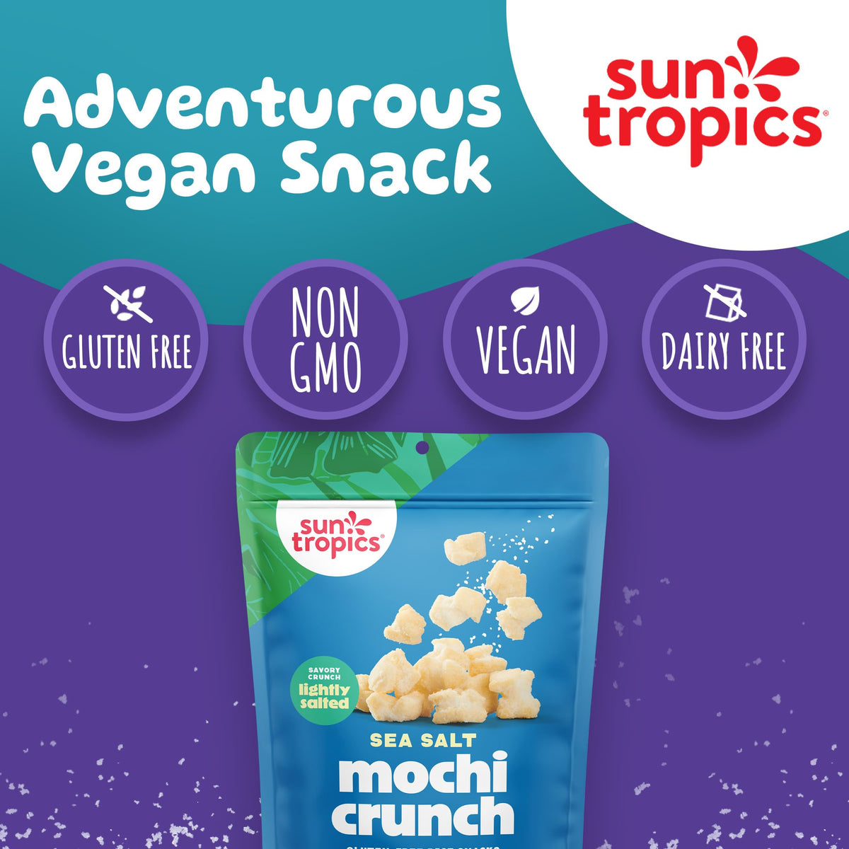 Sun Tropics Mochi Crunch Sea Salt - Gluten Free Rice Crackers, 3.5 oz Pack (6 Count) | Crispy Mochi Bites