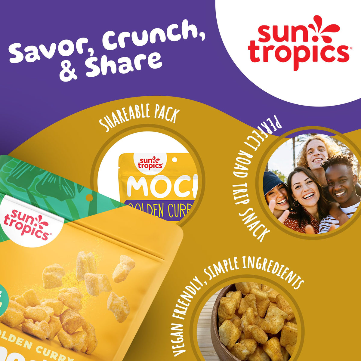 Sun Tropics Mochi Snack Bites – Golden Curry Flavor, 3.5 oz (6 Pack) | Gluten Free & Dairy Free