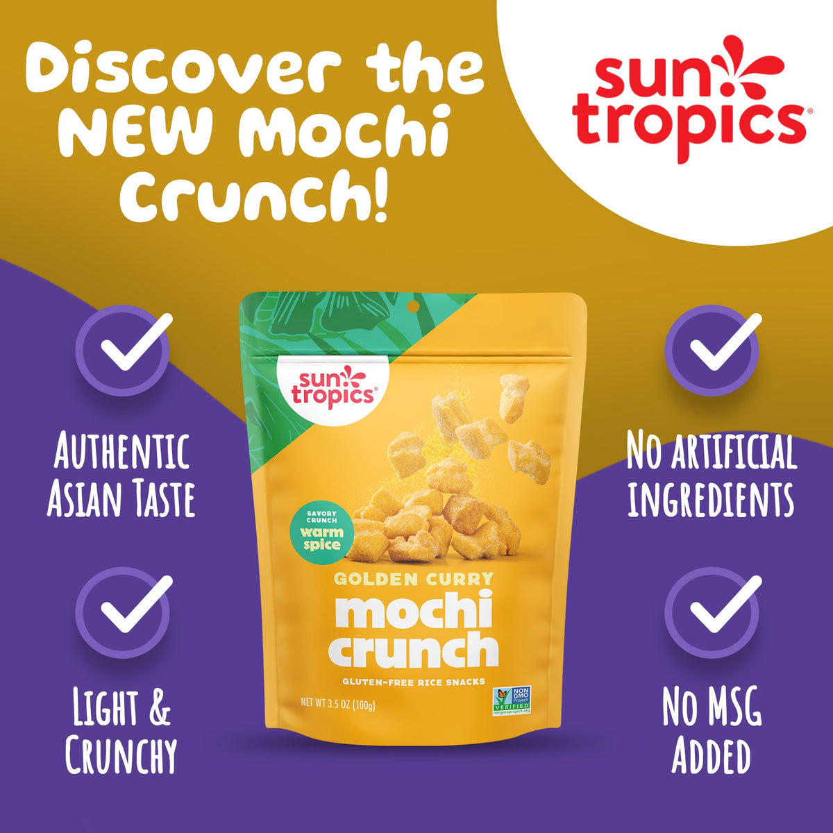 Sun Tropics Mochi Snack Bites – Golden Curry Flavor, 3.5 oz (6 Pack) | Gluten Free & Dairy Free