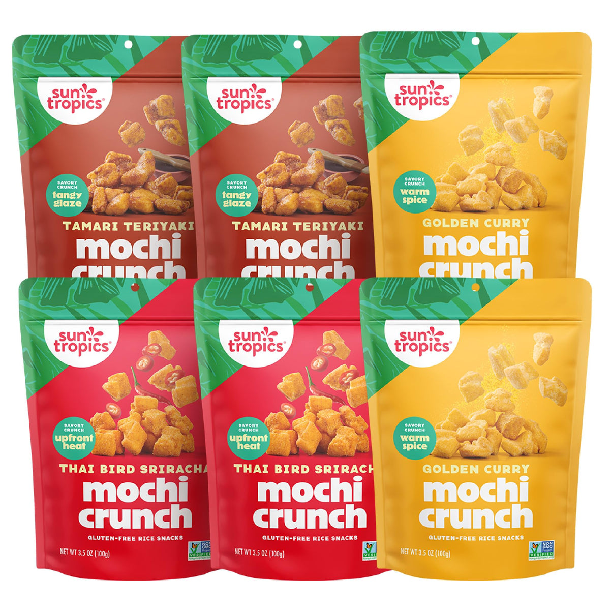 Sun Tropics Mochi Snack Bites Variety Pack – Crunchy, Gluten Free & Dairy Free (3.5 oz, 6-pack)
