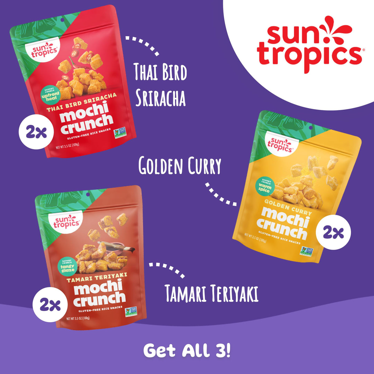 Sun Tropics Mochi Snack Bites Variety Pack – Crunchy, Gluten Free & Dairy Free (3.5 oz, 6-pack)