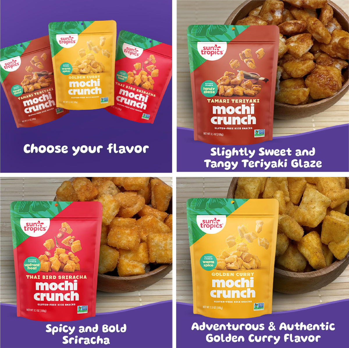 Sun Tropics Mochi Snack Bites Variety Pack – Crunchy, Gluten Free & Dairy Free (3.5 oz, 6-pack)