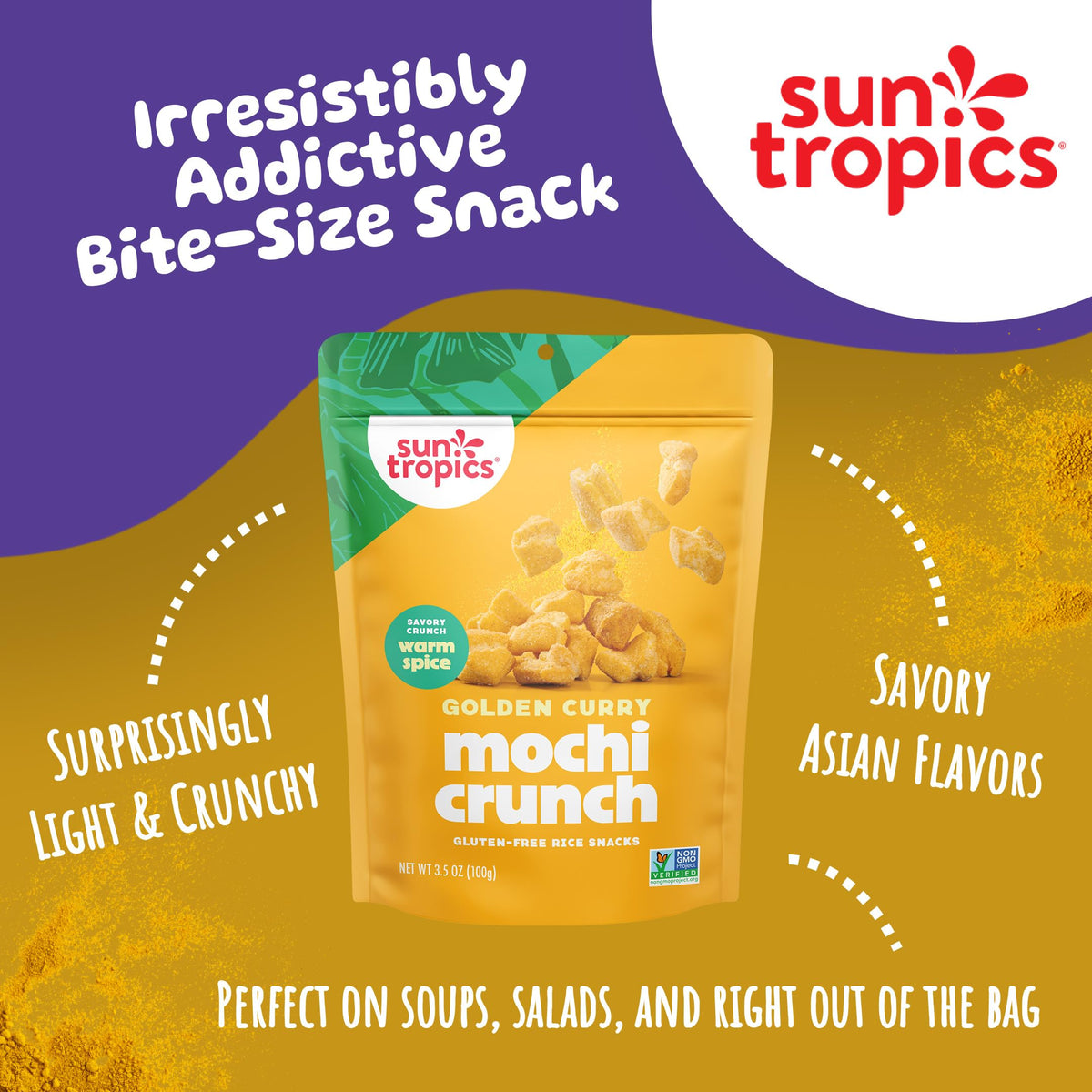 Sun Tropics Mochi Snack Bites – Golden Curry Flavor, 3.5 oz (6 Pack) | Gluten Free & Dairy Free