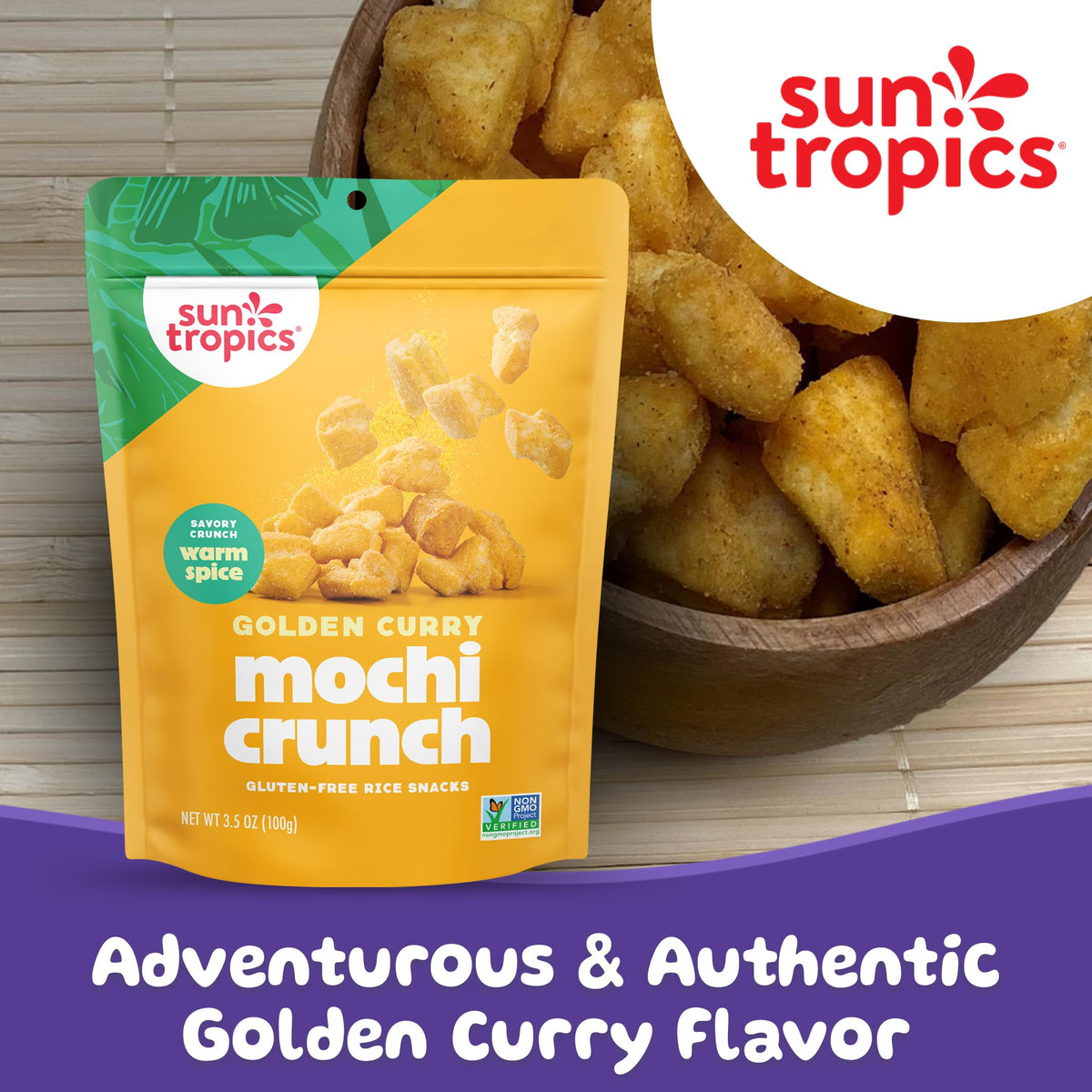 Sun Tropics Mochi Snack Bites – Golden Curry Flavor, 3.5 oz (6 Pack) | Gluten Free & Dairy Free