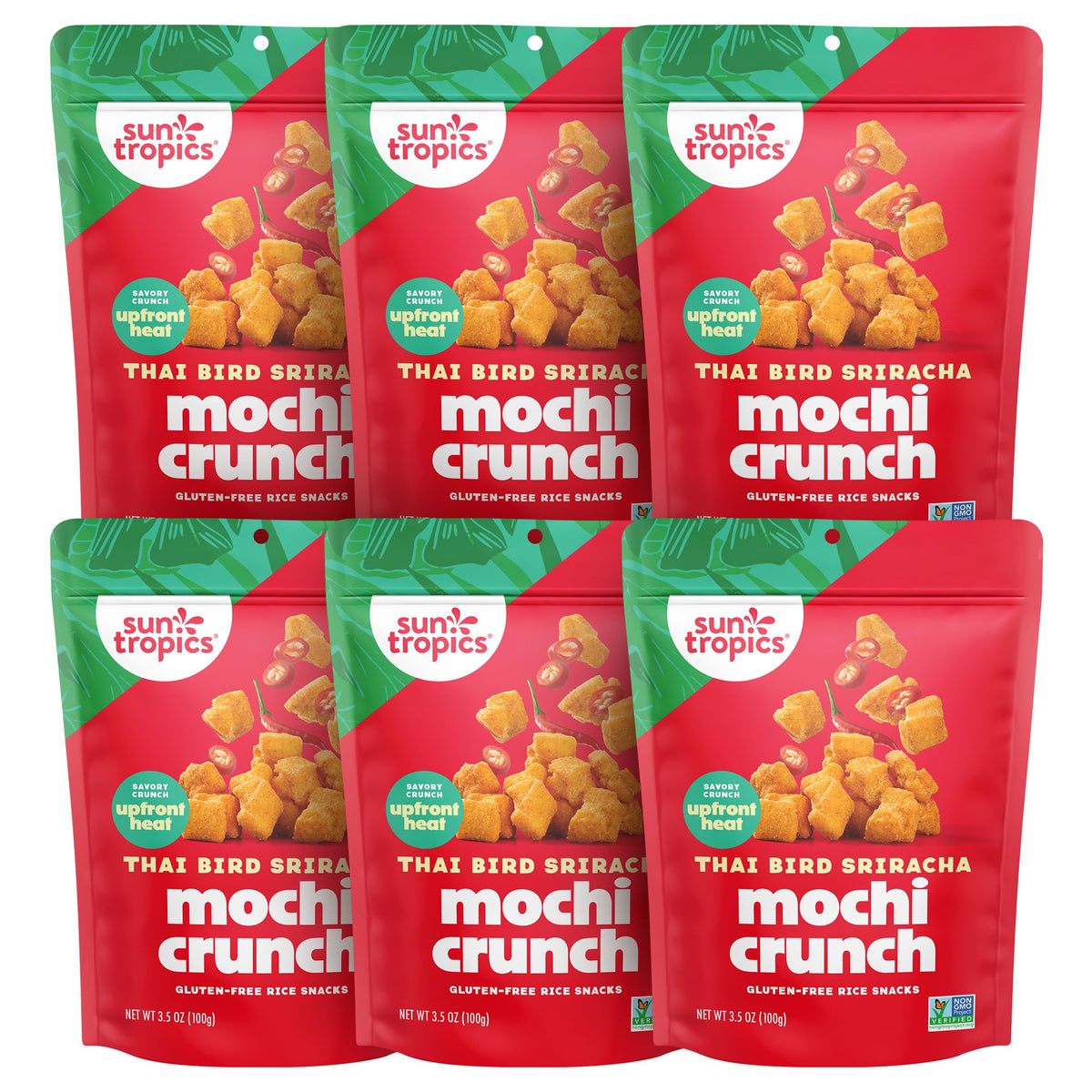 Sun Tropics Mochi Snack Bites – Thai Bird Sriracha (3.5 oz, 6 Pack) Gluten Free