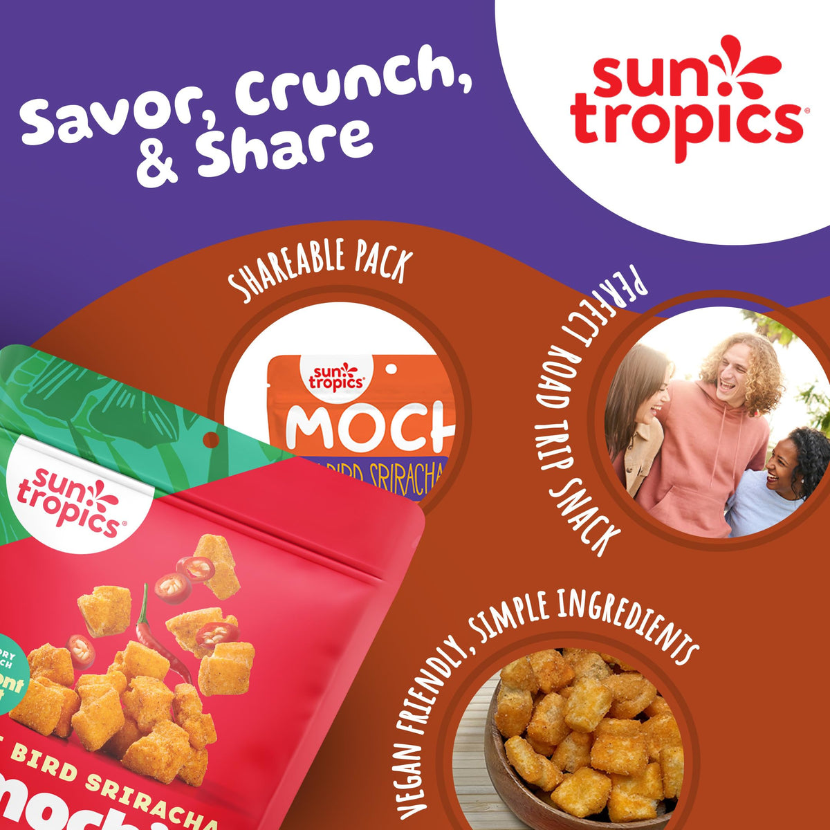 Sun Tropics Mochi Snack Bites – Thai Bird Sriracha (3.5 oz, 6 Pack) Gluten Free