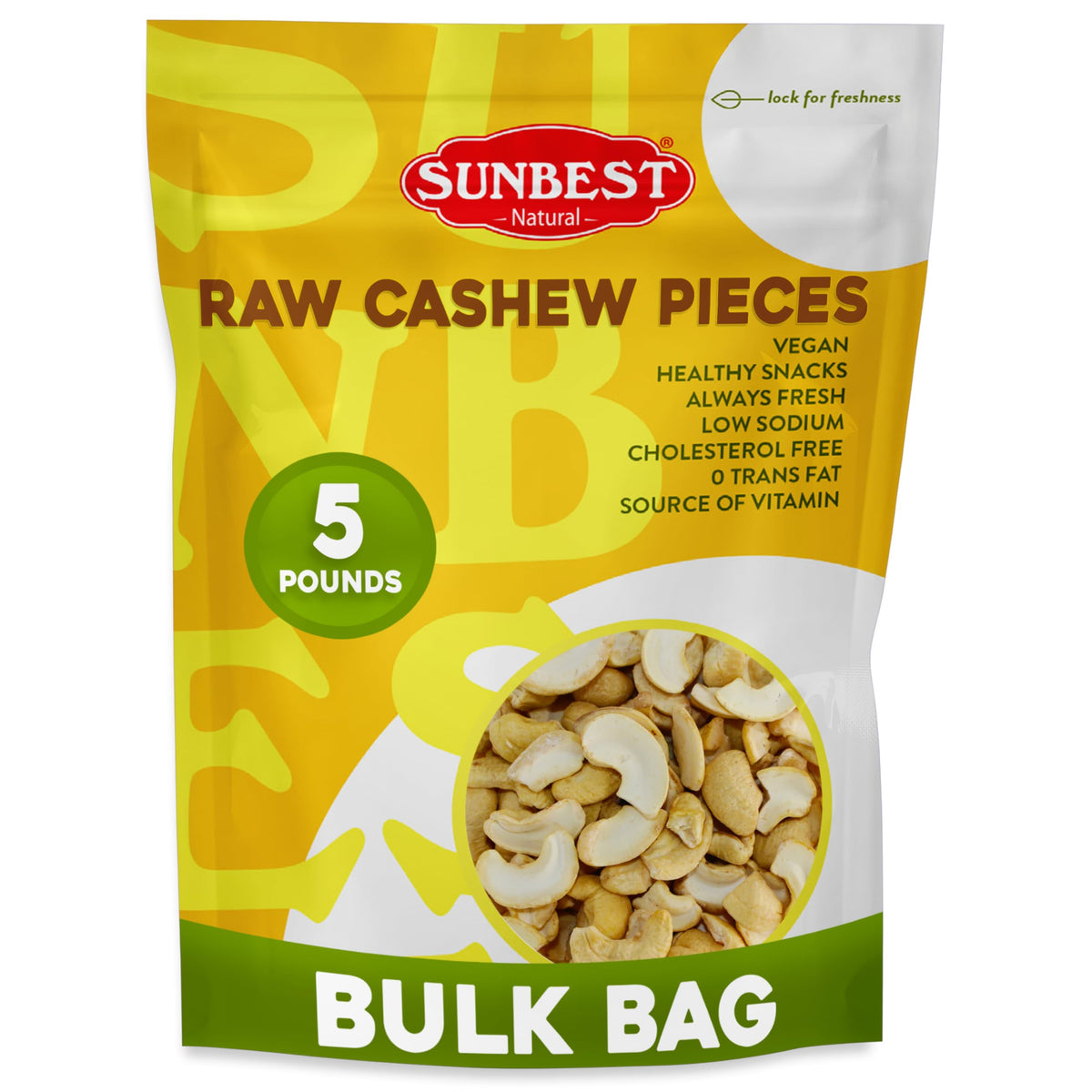 Sunbest Natural Raw Cashews Halves & Pieces – 5 lb Bulk, Unsalted & Unroasted