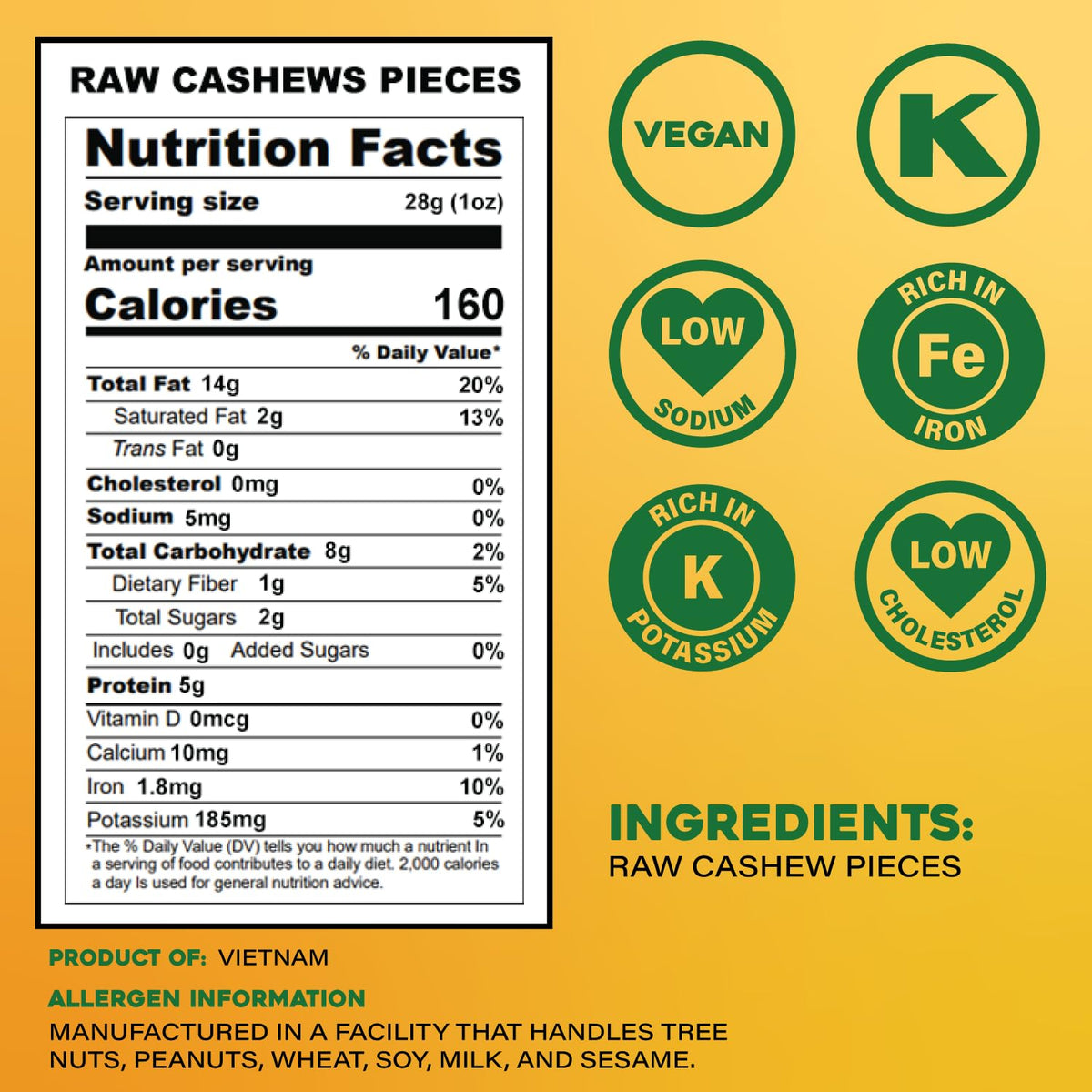 Sunbest Natural Raw Cashews Halves & Pieces – 5 lb Bulk, Unsalted & Unroasted