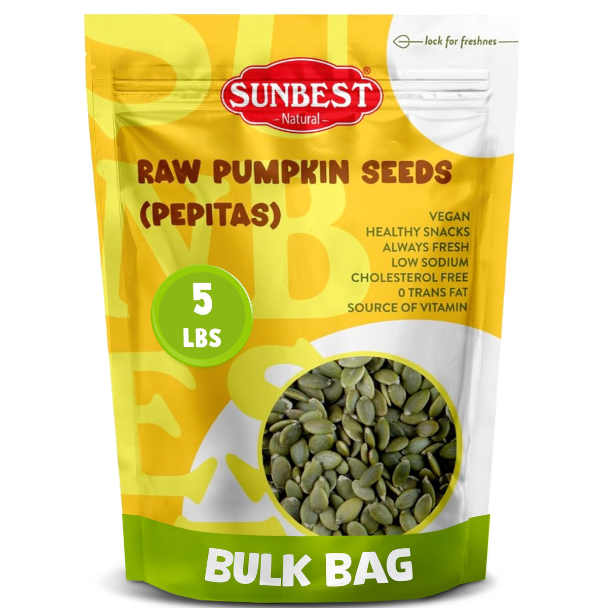 Sunbest Natural Raw Pumpkin Seeds – 5 lb Bulk Unsalted & Shelled Pepitas