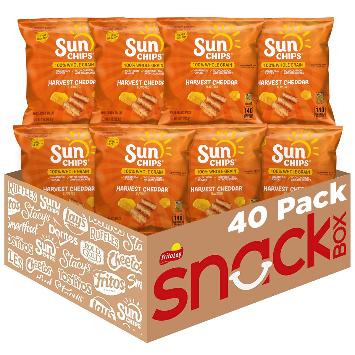 SunChips Harvest Cheddar 100% Whole Grain Chips — 40 Bags, 1 oz Each | No Artificial Flavors or Colors | 30% Less Fat