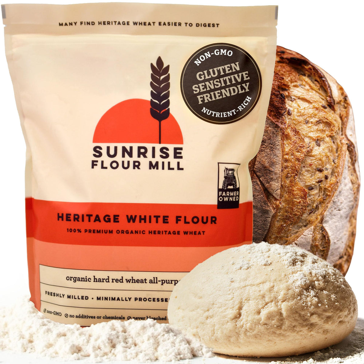 Sunrise Flour Mill Heritage Organic White Flour – Unbleached All-Purpose, High-Protein, Glyphosate-Free (USDA Organic)