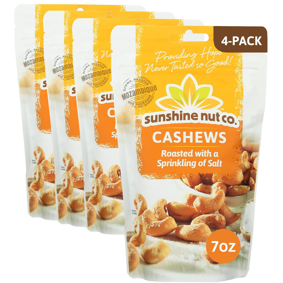 Sunshine Nut Company Whole Roasted Lightly Salted Cashews — 4 Pack, 7 oz Each | Gluten Free, Peanut Free, Vegan, GMO Free