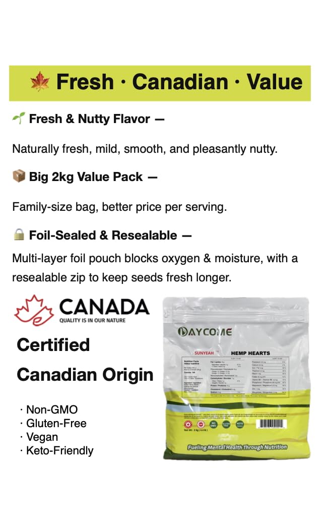 SUNYEAH Canadian Hemp Hearts – 2kg Shelled Hemp Seeds