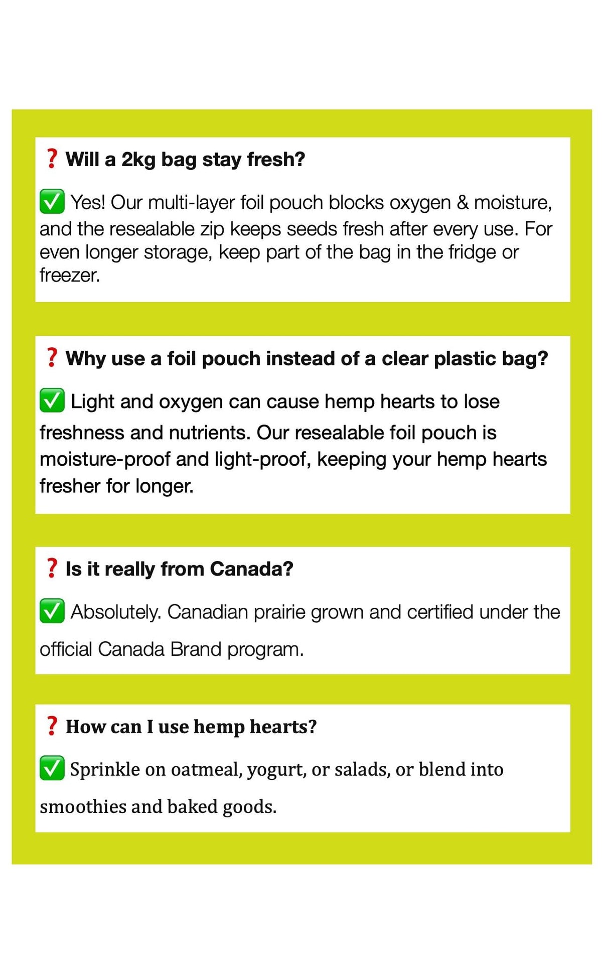 SUNYEAH Canadian Hemp Hearts – 2kg Shelled Hemp Seeds
