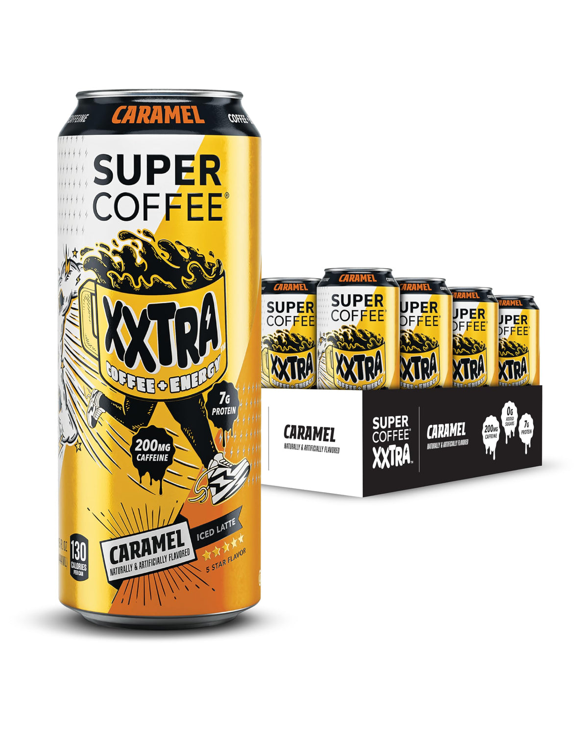 SUPER COFFEE XXTRA Keto Protein Coffee – 7g Protein, 0g Added Sugar, 130 Calories, Caramel, 15oz Can (12 Pack) | Iced Smart Coffee