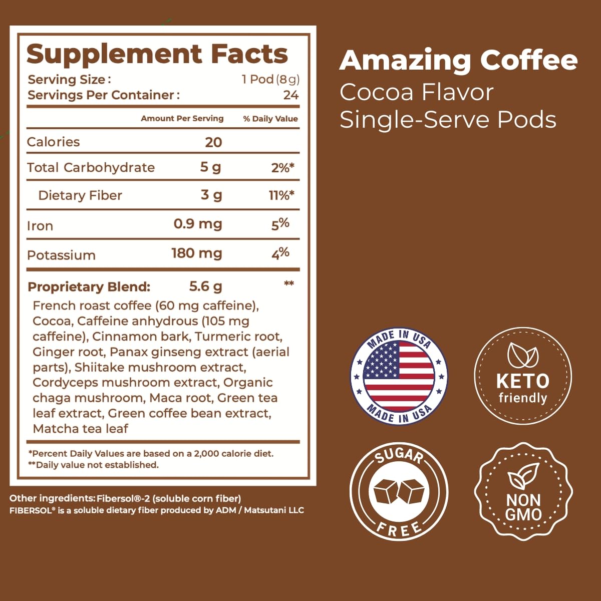 Superfoods Company Amazing Coffee – 12 Natural Superfoods French Roast – Sugar Free, Gluten Free, Vegan & Keto (24 Pods)