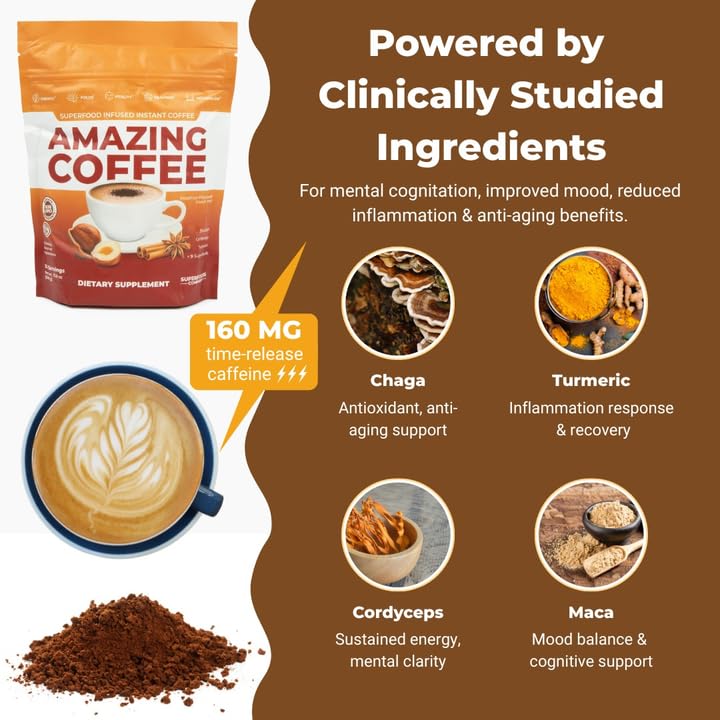 Superfoods Company Amazing Coffee – 12 Natural Superfoods French Roast – Sugar Free, Gluten Free, Vegan & Keto (24 Pods)
