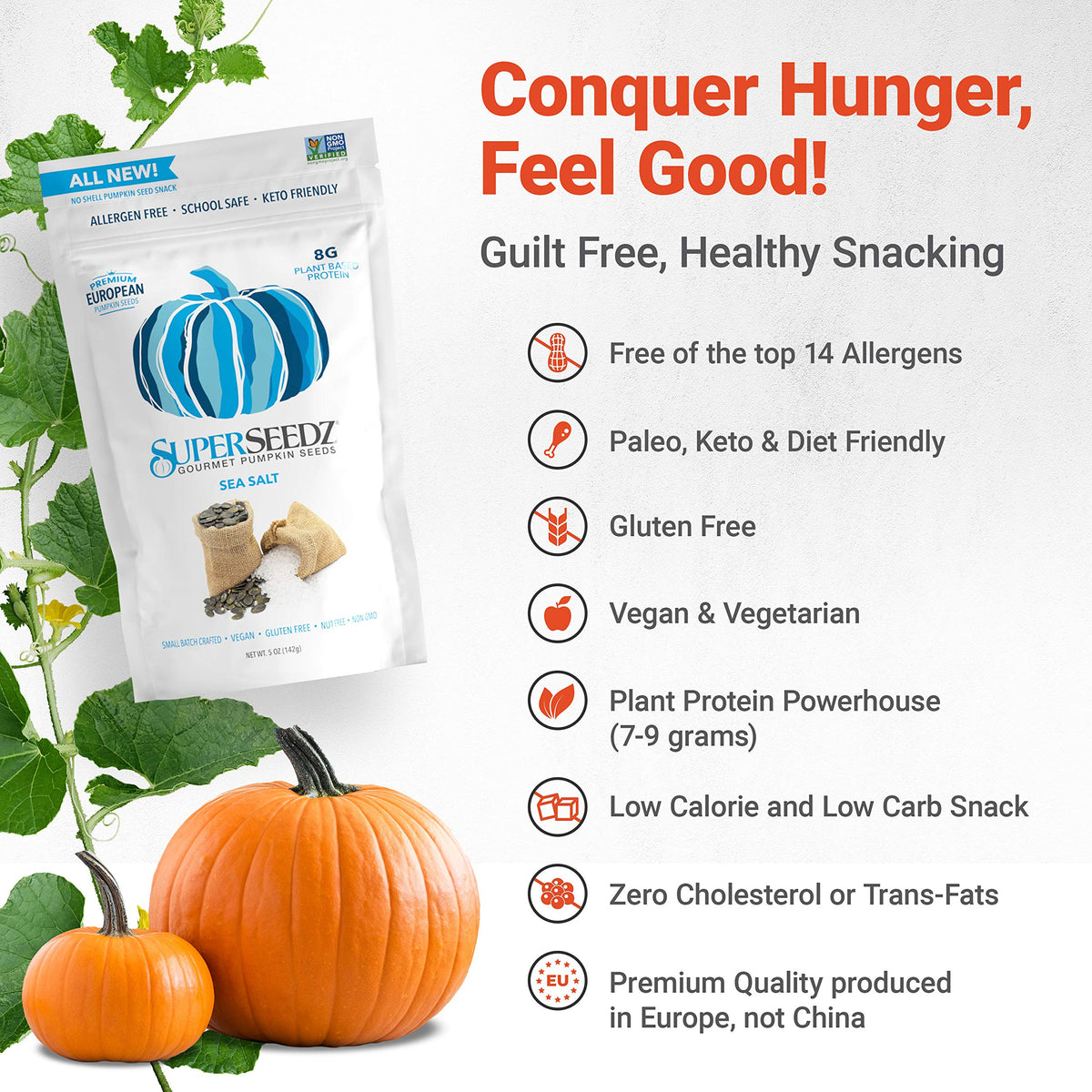 SuperSeedz Dry Roasted Pumpkin Seeds with Sea Salt – 8g Protein, Keto Snack (5oz) – 6 Pack