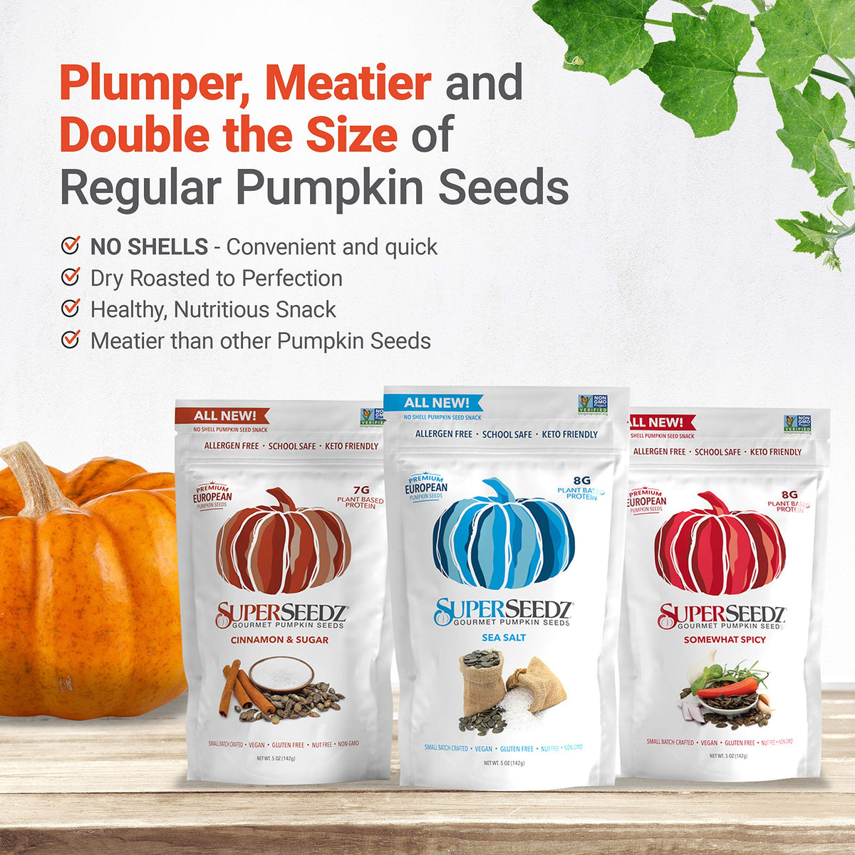 SuperSeedz Dry Roasted Pumpkin Seeds with Sea Salt – 8g Protein, Keto Snack (5oz) – 6 Pack