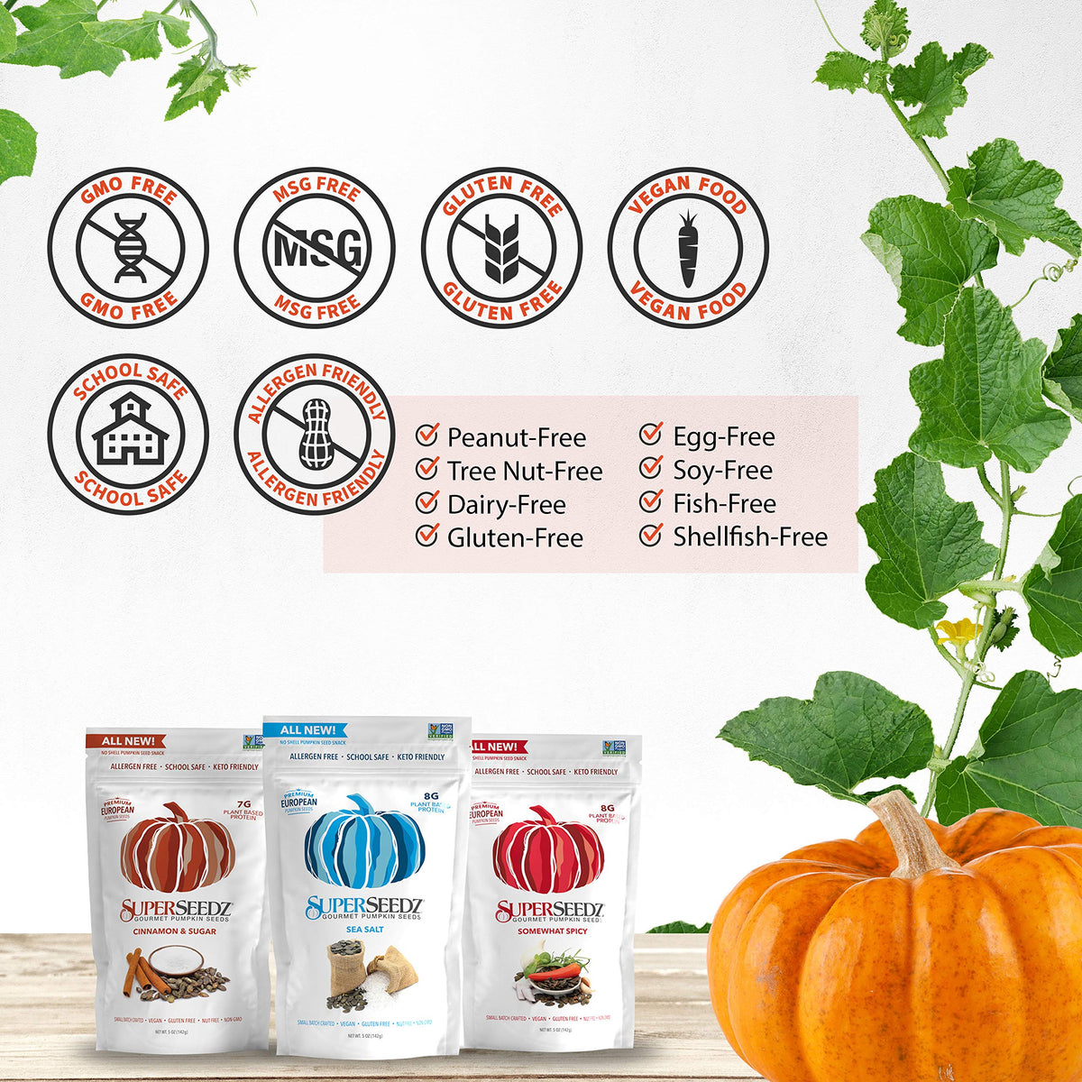 SuperSeedz Dry Roasted Pumpkin Seeds with Sea Salt – 8g Protein, Keto Snack (5oz) – 6 Pack