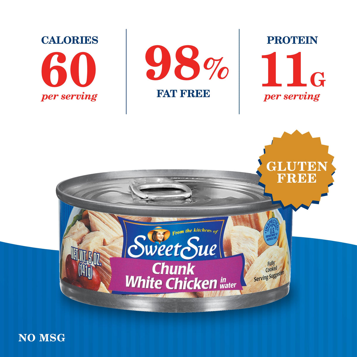 Sweet Sue Canned Chicken Breast with Rib Meat in Water – 11g Protein per Serving – Gluten Free & Keto Friendly