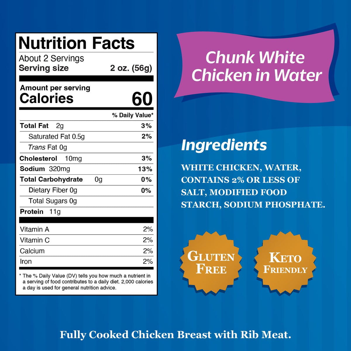 Sweet Sue Canned Chicken Breast with Rib Meat in Water – 11g Protein per Serving – Gluten Free & Keto Friendly