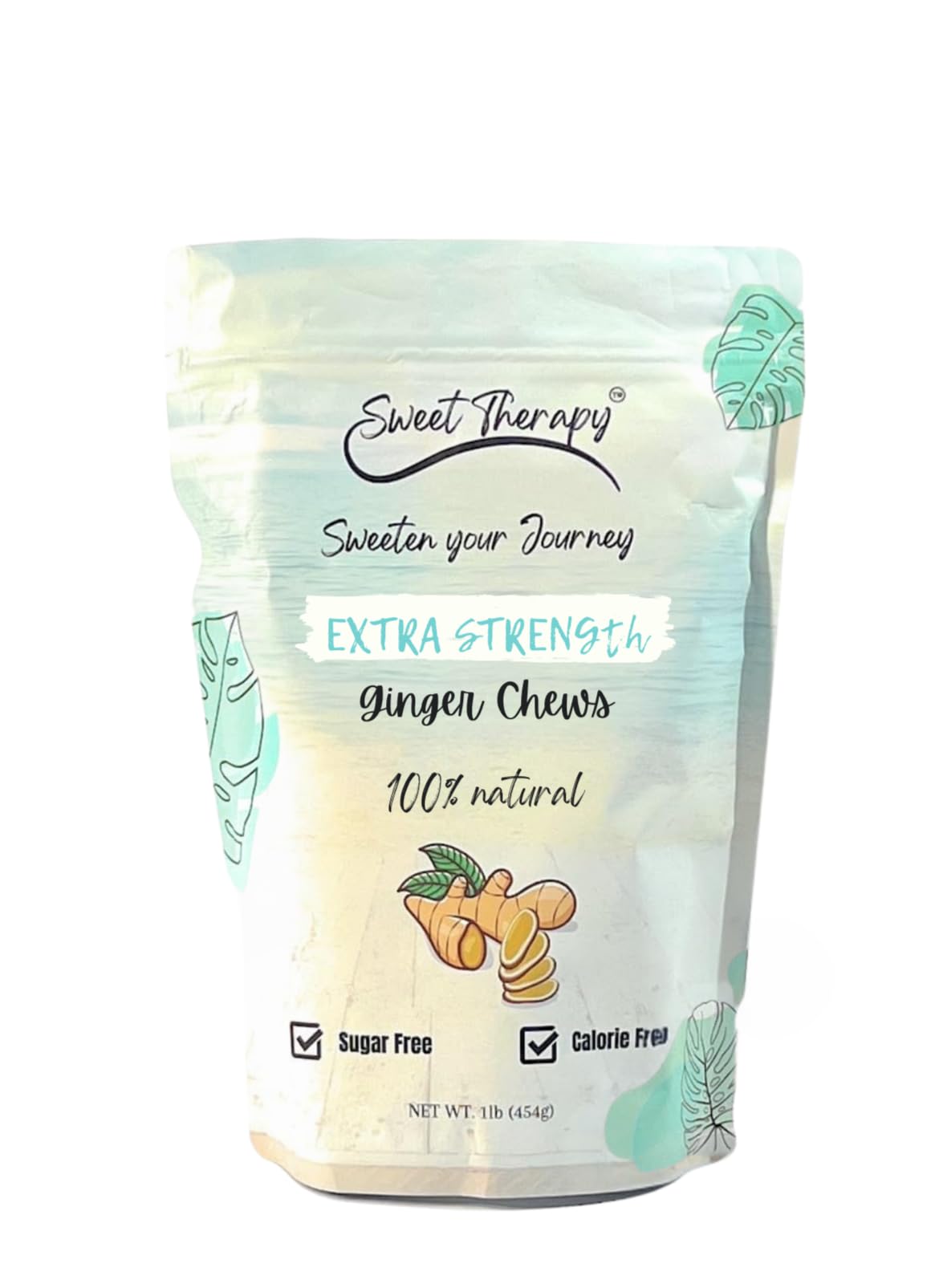 Sweet Therapy Extra Strength Ginger Chews Sugar Free – Zero Sugar Candy, Calorie-Free Snack