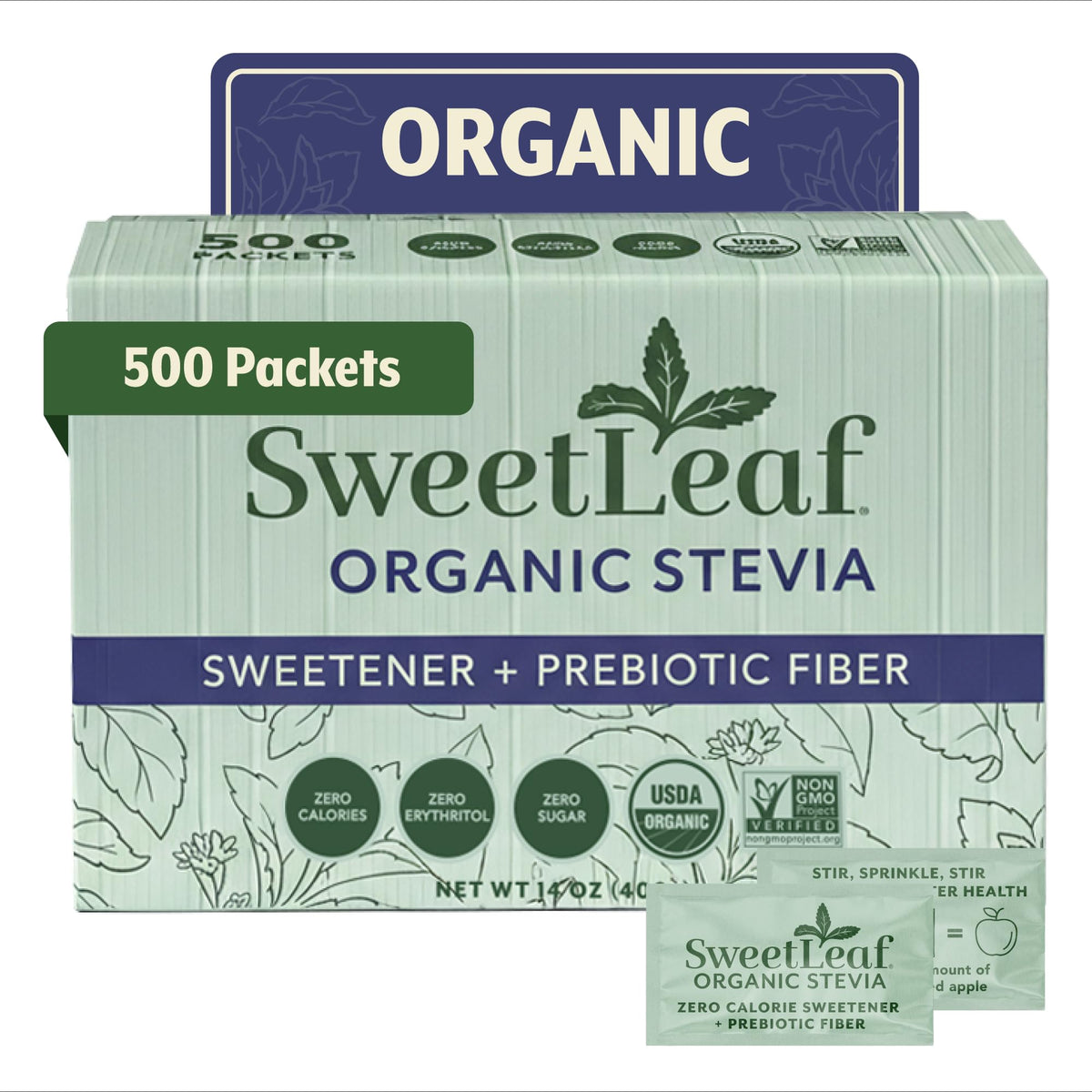 SweetLeaf Organic Stevia Packets – Zero Calorie, Sugar Free, Keto & Gluten Free, 500 Count (Pack of 1)