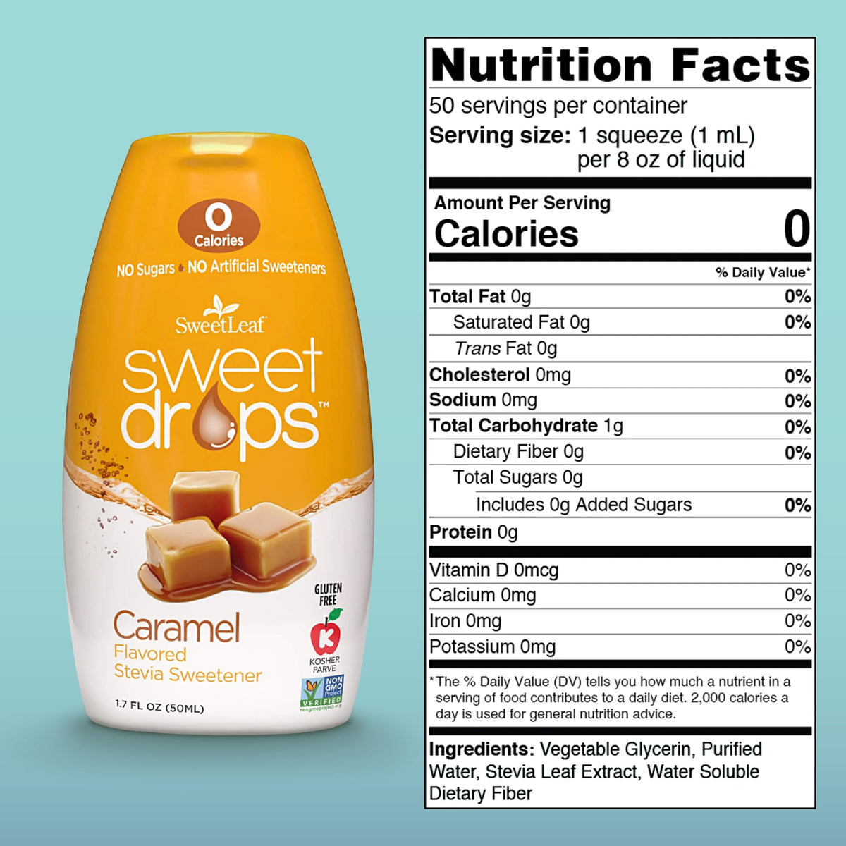 SweetLeaf Sweet Drops Caramel – Zero-Calorie Flavored Stevia Liquid Sweetener (Gluten Free, Keto Friendly, Non-GMO) – Pack of 6