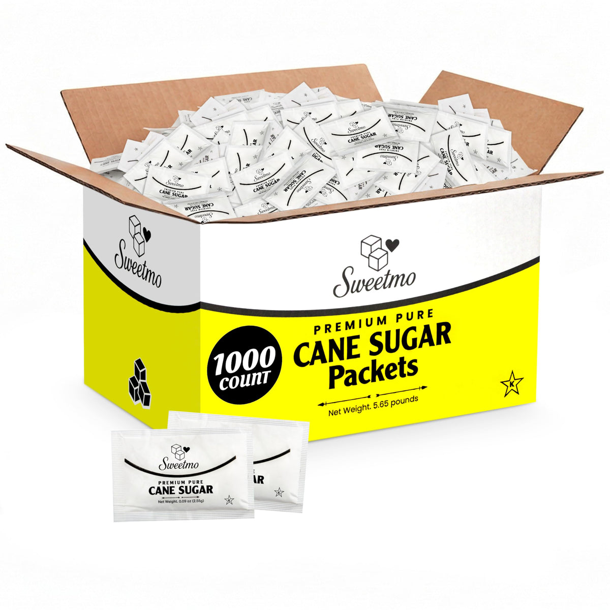 Sweetmo Sugar Packets 1000 Count – Pure Cane White Sugar Packets for Coffee & Food Service
