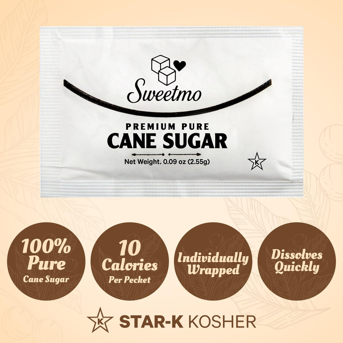 Sweetmo Sugar Packets 1000 Count – Pure Cane White Sugar Packets for Coffee & Food Service