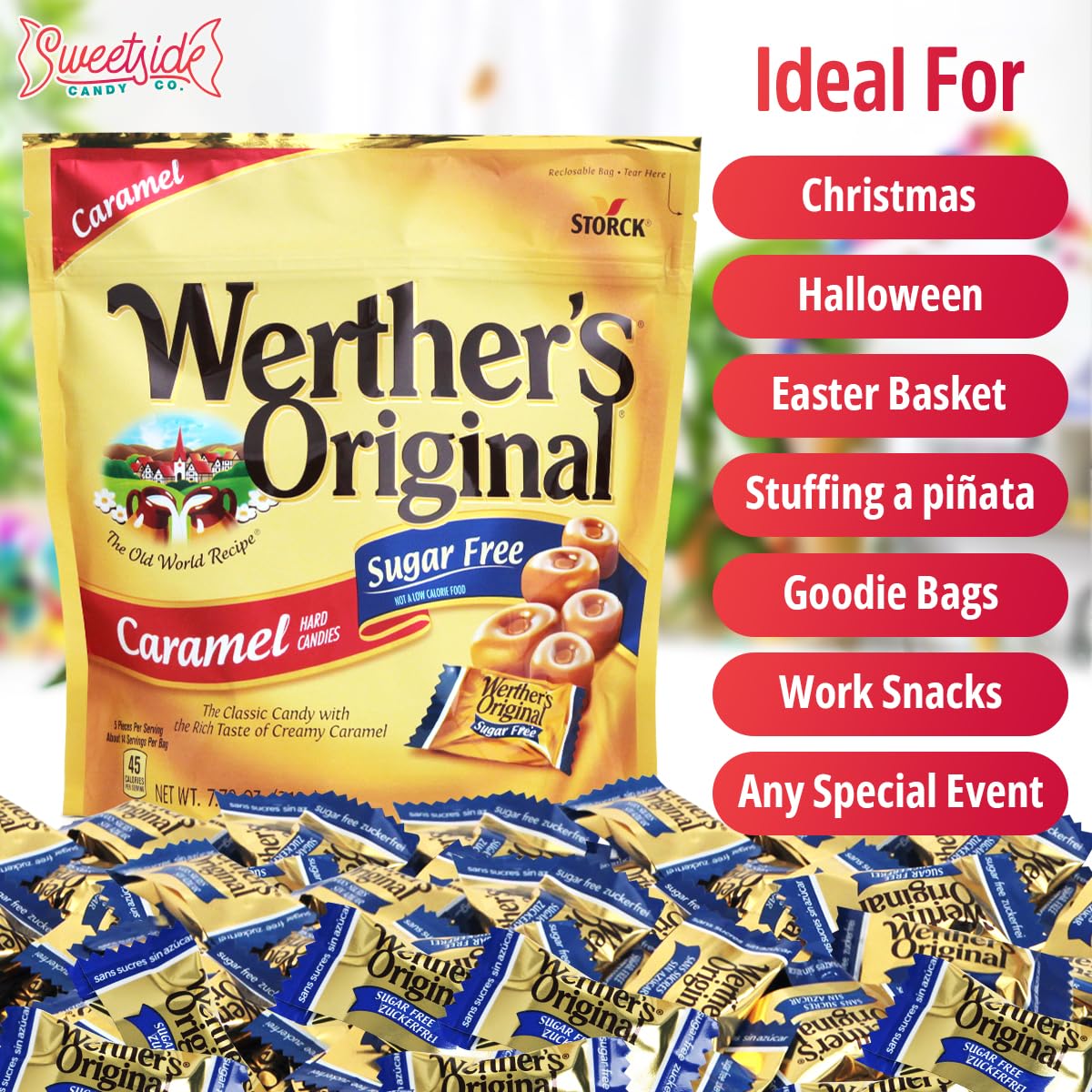 SWEETSIDE CANDY CO. Original Caramel Hard Candies – Sugar Free 2-Pack, 7.7oz Each