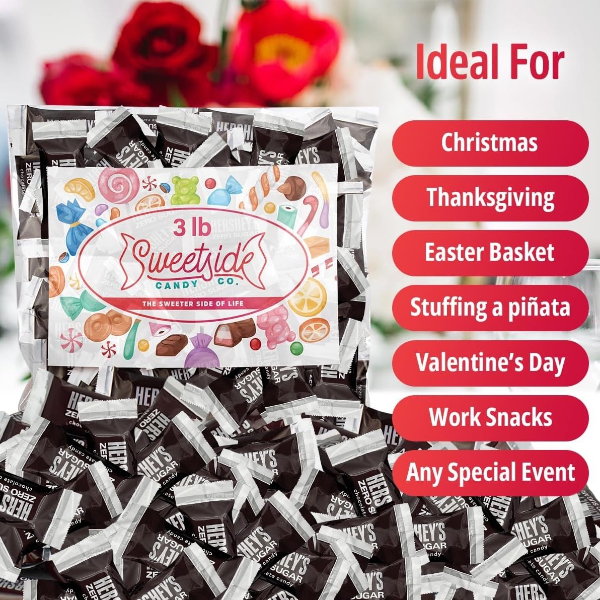 Zero Sugar Milk Chocolate Candy — 3 lb Bulk Bag | Creamy Sugar-Free Mini Bars | SWEETSIDE CANDY CO.