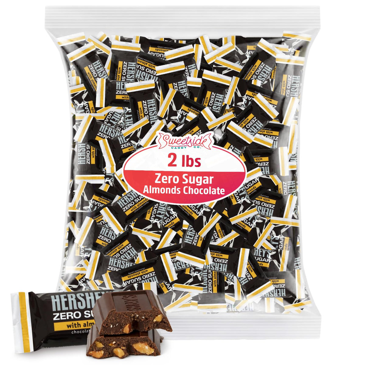 SWEETSIDE CANDY CO. Zero Sugar Milk Chocolate with Almonds — 2lb Bulk, Sugar Free Mini Bars