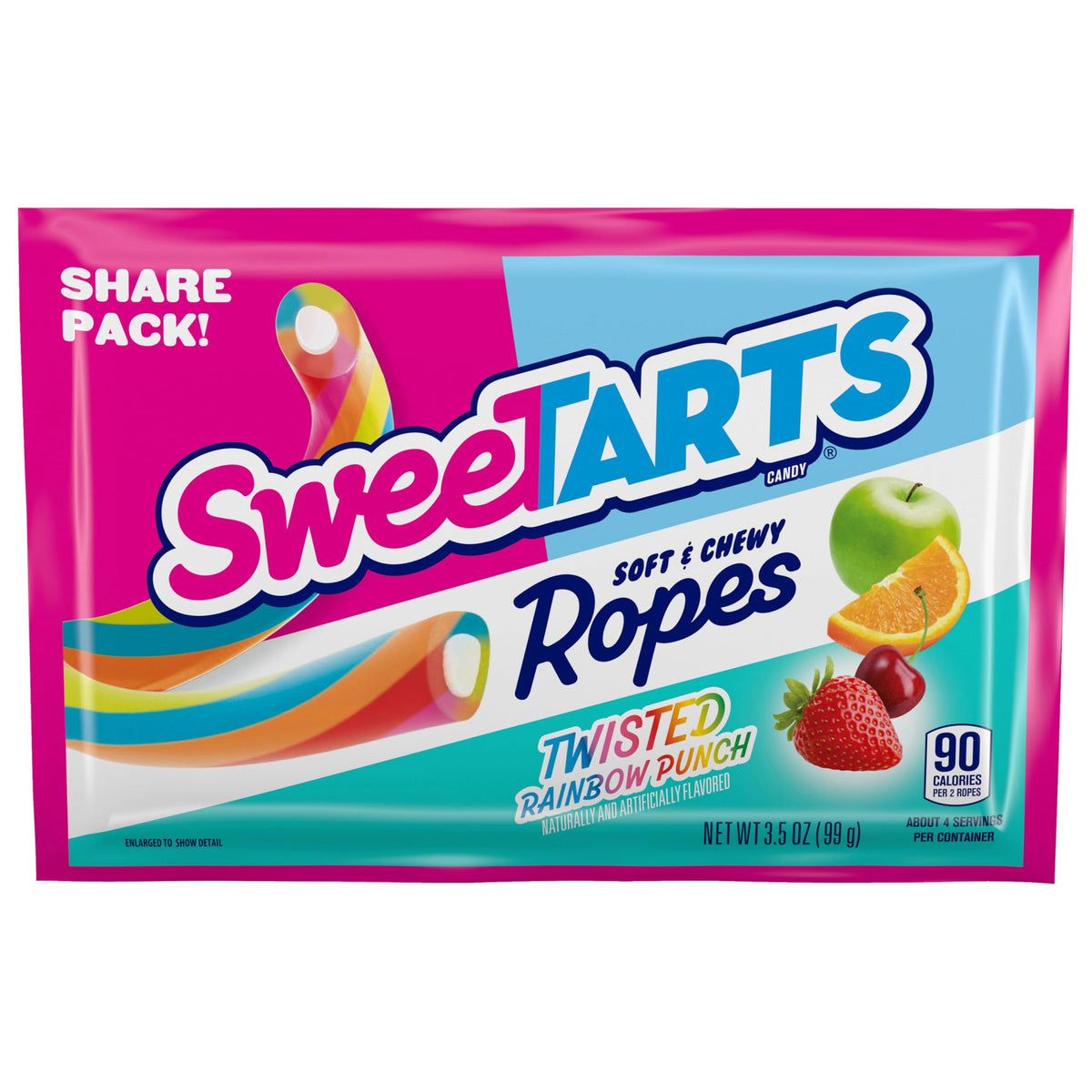SweeTARTS Twisted Rainbow Ropes Share Pack – 3.5 oz, 12 Count | Soft Chewy Candy