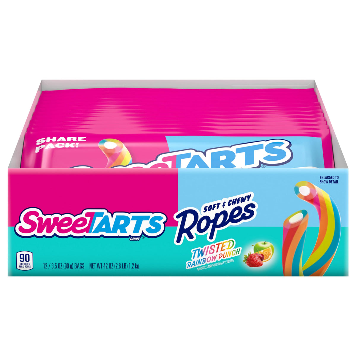 SweeTARTS Twisted Rainbow Ropes Share Pack – 3.5 oz, 12 Count | Soft Chewy Candy