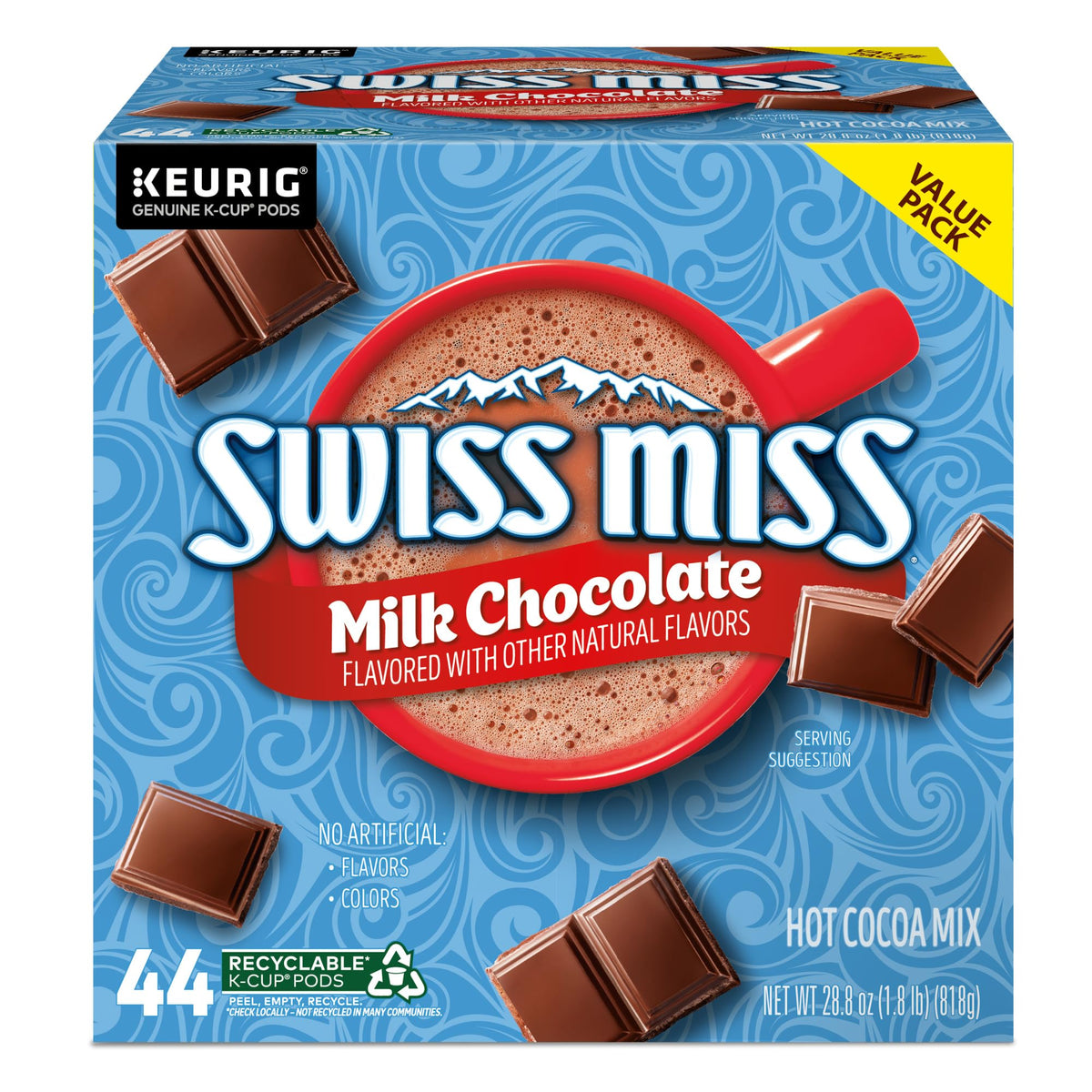 Swiss Miss Milk Chocolate Hot Cocoa K-Cup Pods – 44 Count, Keurig Compatible